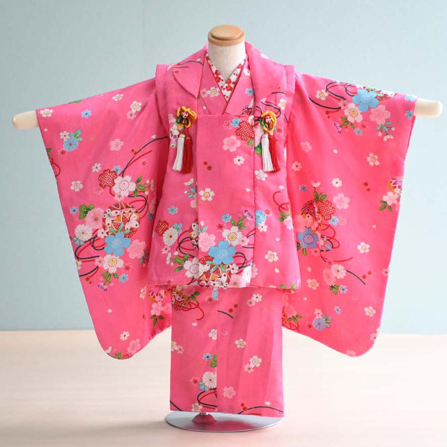 七五三 3歳女の子 被布 ピンク 桜・蝶・鞠 3L-001