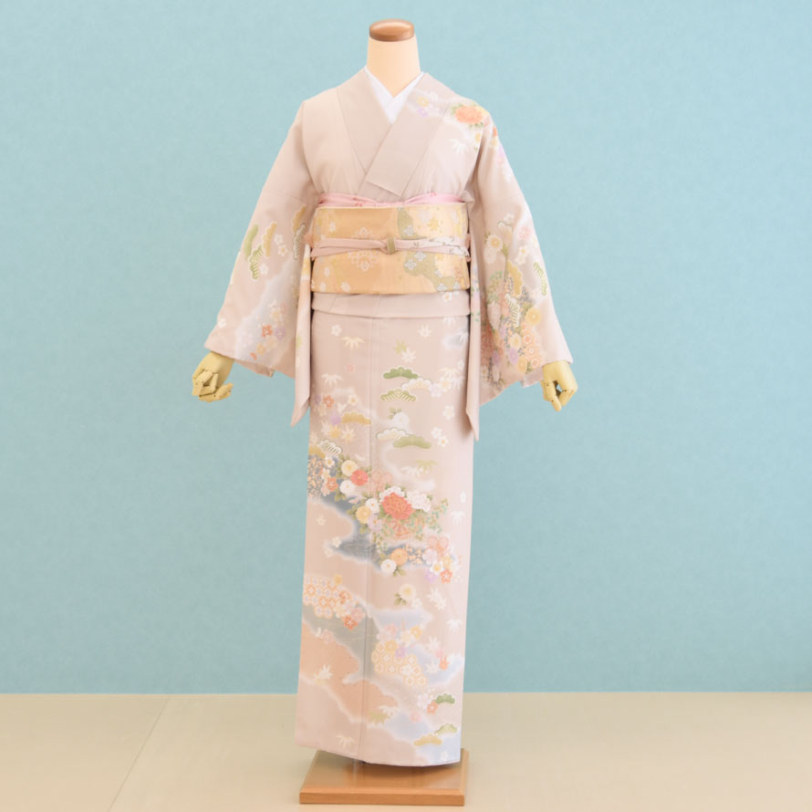 訪問着 ベージュ 四季草花 HM-022